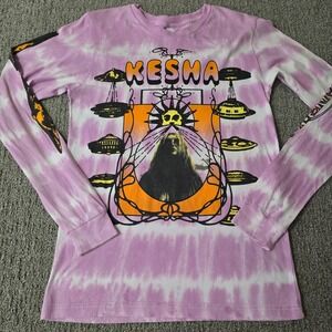 Kesha Long Sleeve Tie Dye Graphic Band T Shirt UFO Alien Purple Women's S